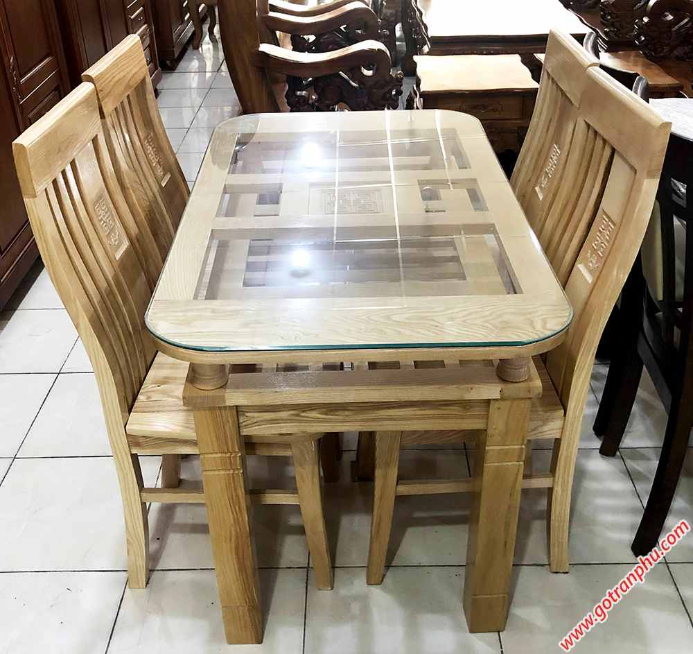 Bộ bàn ăn gỗ sồi Nga 4 ghế 1m2 gỗ tự nhiên BA057 (1)