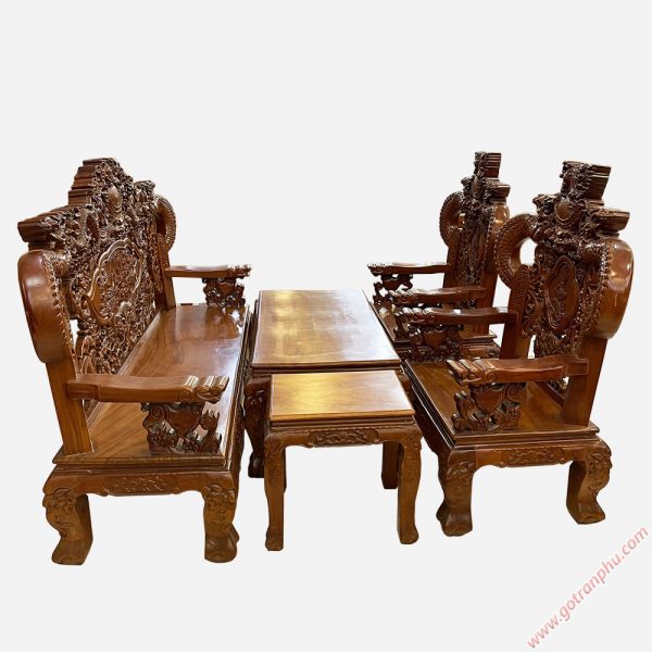 Bộ bàn ghế salon phòng khách gỗ gõ đỏ lào tay khuỳnh P015