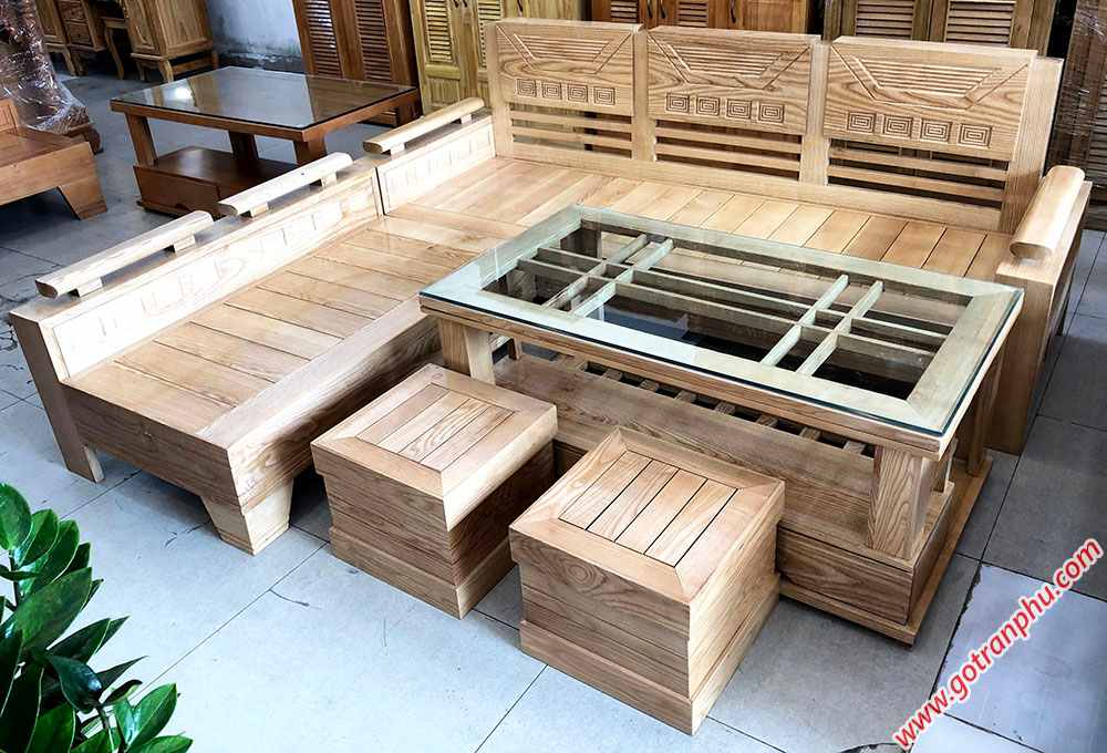 Bộ bàn ghế sofa gia đình gỗ sồi tự nhiên SF007 (1)