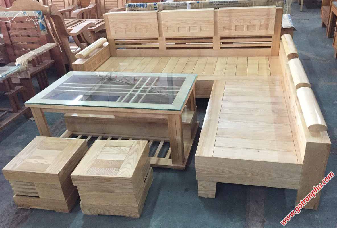 Bộ bàn ghế sofa gia đình gỗ sồi tự nhiên 2 màu (3)