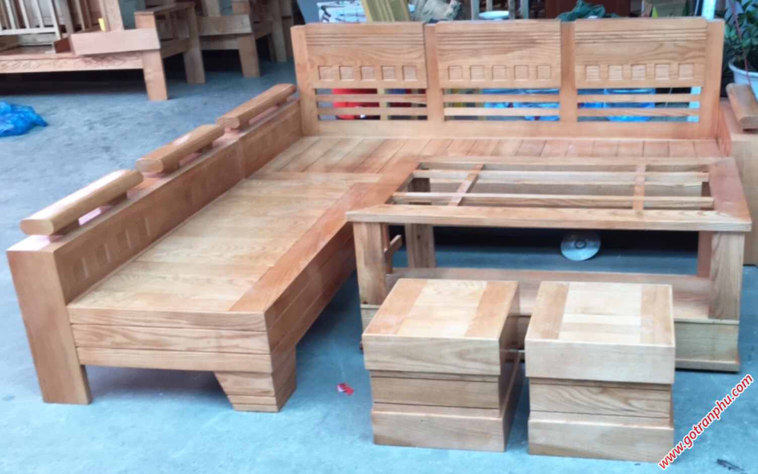 Bộ bàn ghế sofa gia đình gỗ sồi tự nhiên 2 màu (4)