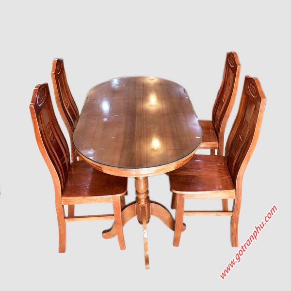 Bộ bàn ăn hình oval 4 ghế 1m4 gỗ sồi BA016