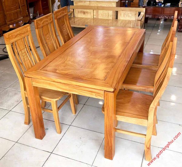 Bộ bàn ăn gỗ gõ đỏ hình chữ nhật 6 ghế BA015 (3)