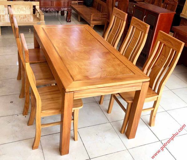 Bộ bàn ăn gỗ gõ đỏ hình chữ nhật 6 ghế BA015 (4)