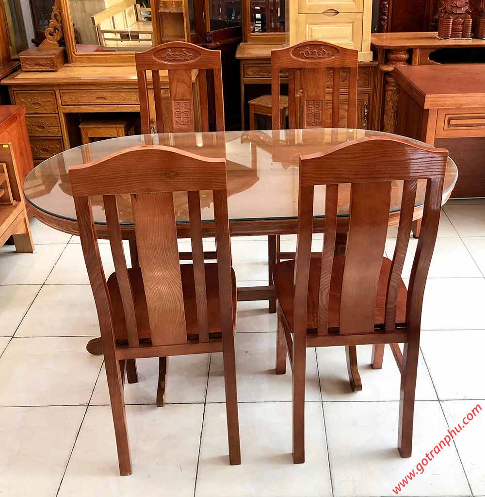 Bộ bàn ăn gỗ sồi hình oval 4 ghế 1m4 BA014 (2)