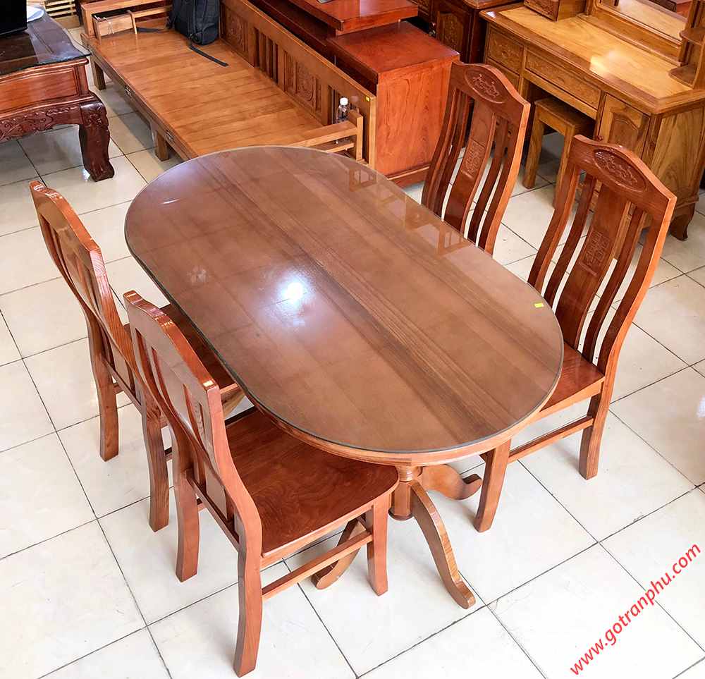 Bộ bàn ăn gỗ sồi hình oval 4 ghế 1m4 BA014 (5)
