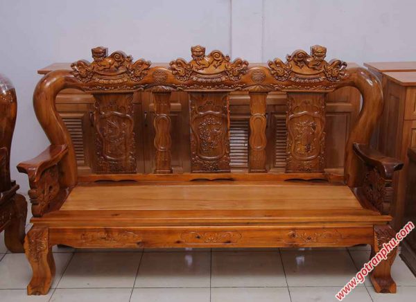Salon gỗ xoan đào, mặt gỗ gõ đỏ bao lam tay 10 chạm Nghê SA027 (2)