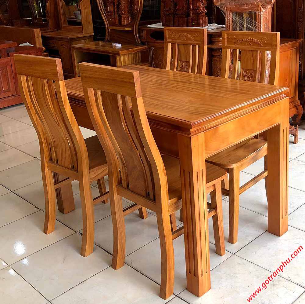 Bộ bàn ăn gỗ gõ đỏ mặt dày 3cm 4 ghế BA024 (1)