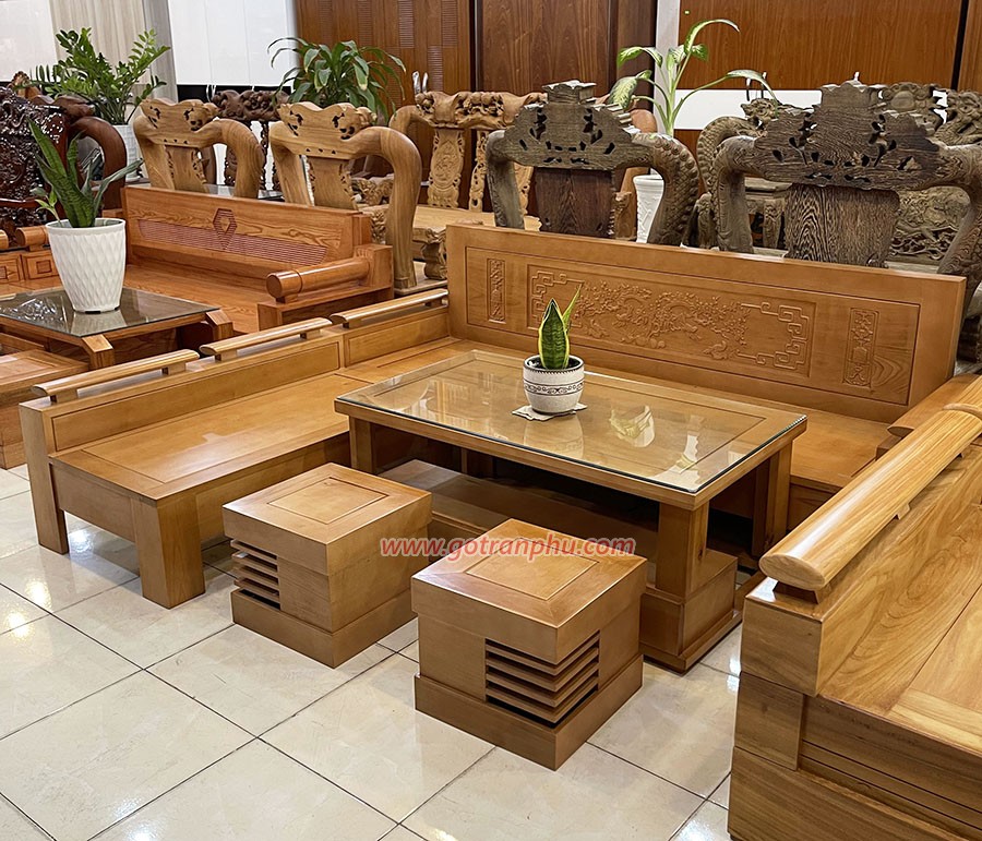 Bộ bàn ghế sofa gỗ bích mặt liền P806