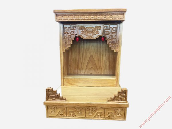 Trang thờ ông địa gỗ gõ đỏ không cột (sen) 48cm OD033 (2)