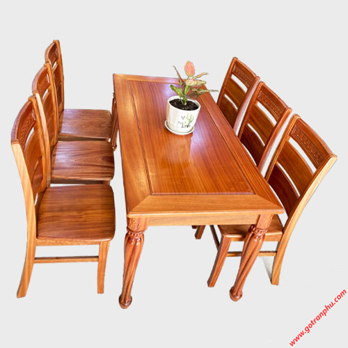 Bộ bàn ăn gỗ Xoan Đào chân vát 6 ghế 1m6 BA048 (1)