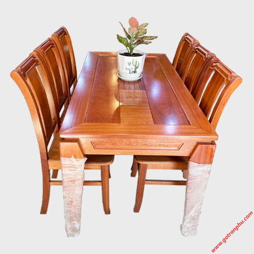 Bộ bàn ăn gỗ Xoan Đào kẻ 6 ghế 1m6 BA047