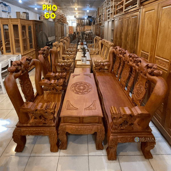 Salon tay 12 gỗ Cẩm Lai chạm đào tay Nghê SA042 (3)