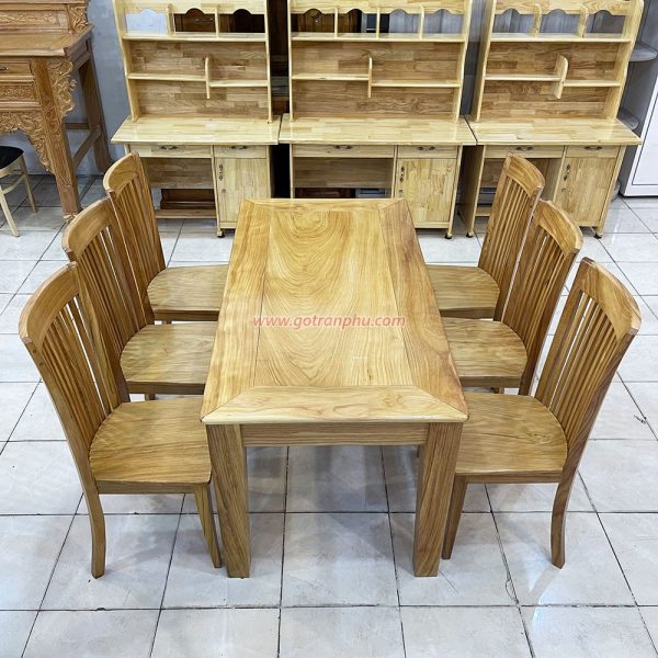 Bộ bàn ăn 6 ghế gỗ gõ đỏ kiểu bàn hình chữ nhật ghế nan màu gỗ tự nhiên