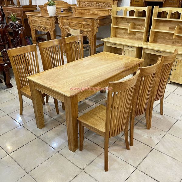 Bộ bàn ăn 6 ghế gỗ gõ đỏ kiểu bàn hình chữ nhật ghế nan màu gỗ tự nhiên